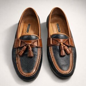 Florsheim Mens Tassel Loafers Two Tone Black Brown Pebbled Leather Dress Shoes
